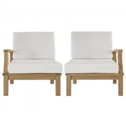 Modway EEI-1822-NAT-WHI-SET Marina 2 Piece Outdoor Patio Teak Sofa Set In Natural White