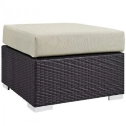 Modway EEI-1911-EXP-BEI Convene Outdoor Patio Fabric Square Ottoman In Espresso Beige