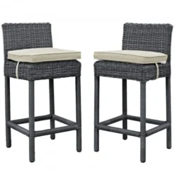 Modway EEI-2197-GRY-BEI-SET Summon 2 Piece Outdoor Patio Sunbrella Pub Set In Antique Canvas Beige
