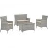 Modway EEI-2212-LGR-BEI Bridge 4 Piece Outdoor Patio Conversation Set In Light Gray Beige
