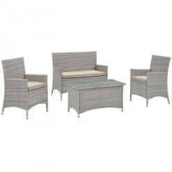 Modway EEI-2212-LGR-BEI Bridge 4 Piece Outdoor Patio Conversation Set In Light Gray Beige