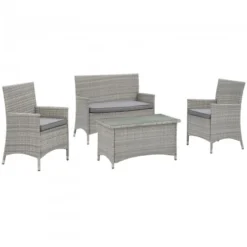 Modway EEI-2212-LGR-GRY Bridge 4 Piece Outdoor Patio Conversation Set In Light Gray