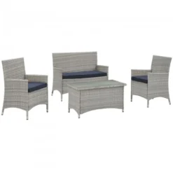 Modway EEI-2212-LGR-NAV Bridge 4 Piece Outdoor Patio Conversation Set In Light Gray Navy