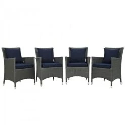 Modway EEI-2243-CHC-NAV-SET Sojourn 4 Piece Outdoor Patio Sunbrella Dining Set In Canvas Navy