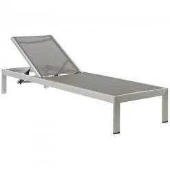 Modway EEI-2249-SLV-GRY Shore Outdoor Patio Aluminum Mesh Chaise In Silver Gray