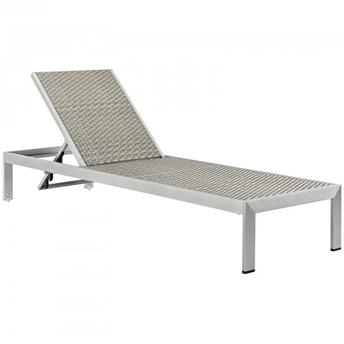 Modway EEI-2250-SLV-GRY Shore Outdoor Patio Aluminum Rattan Chaise In Silver Gray 1 Modway EEI-2250-SLV-GRY Shore Outdoor Patio Aluminum Rattan Chaise In Silver Gray