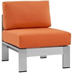 Modway EEI-2263-SLV-ORA Shore Armless Outdoor Patio Aluminum Chair In Silver Orange