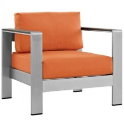 Modway EEI-2266-SLV-ORA Shore Outdoor Patio Aluminum Armchair In Silver Orange