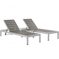 Modway EEI-2466-SLV-GRY-SET Shore 3 Piece Outdoor Patio Aluminum Set In Silver Gray