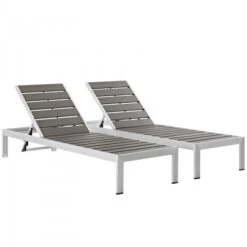 Modway EEI-2467-SLV-GRY-SET Shore Set Of 2 Outdoor Patio Aluminum Chaise In Silver Gray