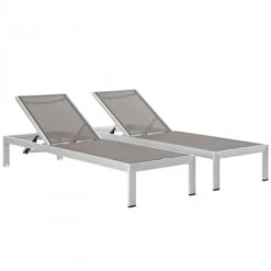 Modway EEI-2472-SLV-GRY-SET Shore Set Of 2 Outdoor Patio Aluminum Chaise In Silver Gray