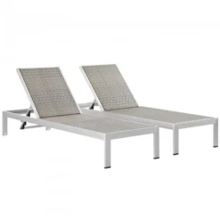 Modway EEI-2477-SLV-GRY-SET Shore Set Of 2 Outdoor Patio Aluminum Chaise In Silver Gray