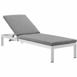 Modway EEI-2660-SLV-GRY Shore Outdoor Patio Aluminum Chaise With Cushions In Silver Gray