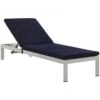 Modway EEI-2660-SLV-NAV Shore Outdoor Patio Aluminum Chaise With Cushions In Silver Navy