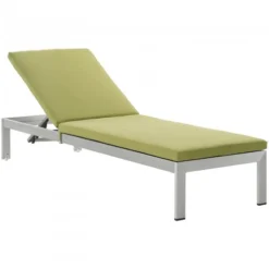 Modway EEI-2660-SLV-PER Shore Outdoor Patio Aluminum Chaise With Cushions In Silver Peridot