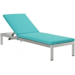 Modway EEI-2660-SLV-TRQ Shore Outdoor Patio Aluminum Chaise With Cushions In Silver Turquoise