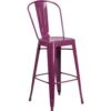 Flash Furniture ET-3534-30-PUR-GG 30'' High Metal Indoor-Outdoor Barstool With Back In Purple