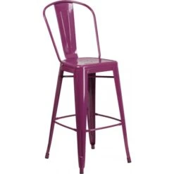 Flash Furniture ET-3534-30-PUR-GG 30'' High Metal Indoor-Outdoor Barstool With Back In Purple