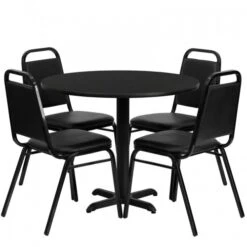 Flash Furniture 36'' Round Black Laminate Table Set With 4 Black Trapezoidal Back Banquet Chairs HDBF1001-GG