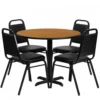 Flash Furniture 36'' Round Natural Laminate Table Set With 4 Black Trapezoidal Back Banquet Chairs HDBF1003-GG
