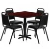 Flash Furniture 36'' Square Mahogany Laminate Table Set With 4 Black Trapezoidal Back Banquet Chairs HDBF1010-GG