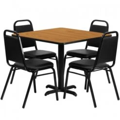 Flash Furniture 36'' Square Natural Laminate Table Set With 4 Black Trapezoidal Back Banquet Chairs HDBF1011-GG