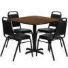 Flash Furniture 36'' Square Walnut Laminate Table Set With 4 Black Trapezoidal Back Banquet Chairs HDBF1012-GG