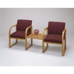 Lesro Contour R2311G3 Two Armed Chairs With Connecting Center Table, Sled Base