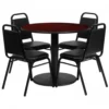 Flash Furniture 36'' Round Mahogany Laminate Table Set With 4 Black Trapezoidal Back Banquet Chairs RSRB1002-GG