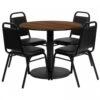 Flash Furniture 36'' Round Walnut Laminate Table Set With 4 Black Trapezoidal Back Banquet Chairs RSRB1004-GG