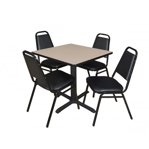 Regency TB3030BE29BK Cain 30" Square Breakroom Table In Beige & 4 Restaurant Stack Chairs In Black 1 Regency TB3030BE29BK Cain 30" Square Breakroom Table In Beige & 4 Restaurant Stack Chairs In Black