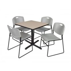 Regency TB3030BE44GY Cain 30" Square Breakroom Table In Beige & 4 Zeng Stack Chairs In Grey