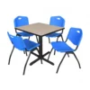 Regency TB3030BE47BE Cain 30" Square Breakroom Table In Beige & 4 'M' Stack Chairs In Blue