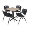 Regency TB3030BE47BK Cain 30" Square Breakroom Table In Beige & 4 'M' Stack Chairs In Black