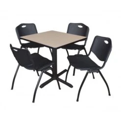 Regency TB3030BE47BK Cain 30" Square Breakroom Table In Beige & 4 'M' Stack Chairs In Black