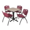 Regency TB3030BE47BY Cain 30" Square Breakroom Table In Beige & 4 'M' Stack Chairs In Burgundy