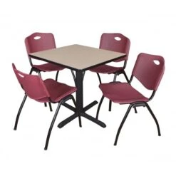 Regency TB3030BE47BY Cain 30" Square Breakroom Table In Beige & 4 'M' Stack Chairs In Burgundy