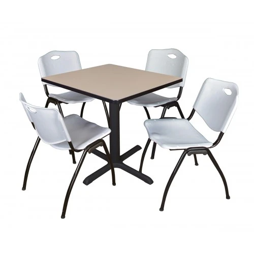 Regency TB3030BE47GY Cain 30" Square Breakroom Table In Beige & 4 'M' Stack Chairs In Grey 1 Regency TB3030BE47GY Cain 30" Square Breakroom Table In Beige & 4 'M' Stack Chairs In Grey