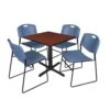 Regency TB3030CH44BE Cain 30" Square Breakroom Table In Cherry & 4 Zeng Stack Chairs In Blue