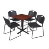 Regency TB3030CH44BK Cain 30" Square Breakroom Table In Cherry & 4 Zeng Stack Chairs In Black