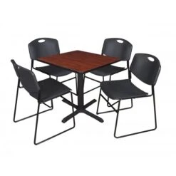 Regency TB3030CH44BK Cain 30" Square Breakroom Table In Cherry & 4 Zeng Stack Chairs In Black