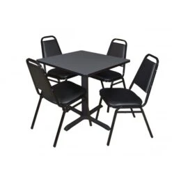 Regency TB3030GY29BK Cain 30" Square Breakroom Table In Grey & 4 Restaurant Stack Chairs In Black