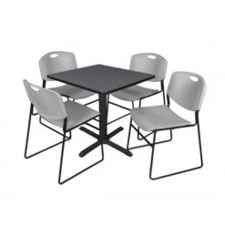 Regency TB3030GY44GY Cain 30" Square Breakroom Table In Grey & 4 Zeng Stack Chairs In Grey