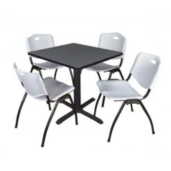 Regency TB3030GY47GY Cain 30" Square Breakroom Table In Grey & 4 'M' Stack Chairs In Grey