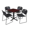 Regency TB3030MH44BK Cain 30" Square Breakroom Table In Mahogany & 4 Zeng Stack Chairs In Black