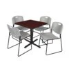 Regency TB3030MH44GY Cain 30" Square Breakroom Table In Mahogany & 4 Zeng Stack Chairs In Grey