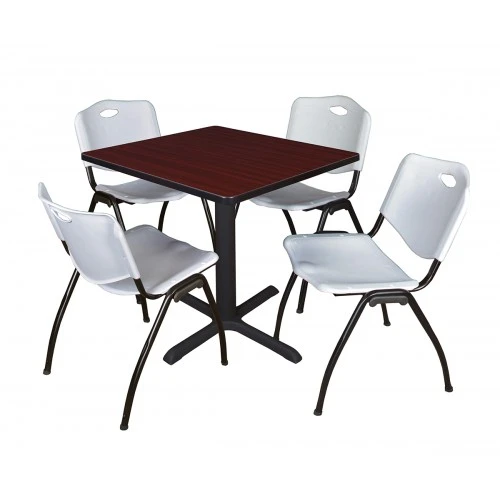 Regency TB3030MH47GY Cain 30" Square Breakroom Table In Mahogany & 4 'M' Stack Chairs In Grey 1 Regency TB3030MH47GY Cain 30" Square Breakroom Table In Mahogany & 4 'M' Stack Chairs In Grey
