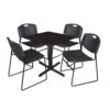 Regency TB3030MW44BK Cain 30" Square Breakroom Table In Mocha Walnut & 4 Zeng Stack Chairs In Black
