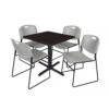 Regency TB3030MW44GY Cain 30" Square Breakroom Table In Mocha Walnut & 4 Zeng Stack Chairs In Grey