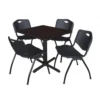 Regency TB3030MW47BK Cain 30" Square Breakroom Table In Mocha Walnut & 4 'M' Stack Chairs In Black